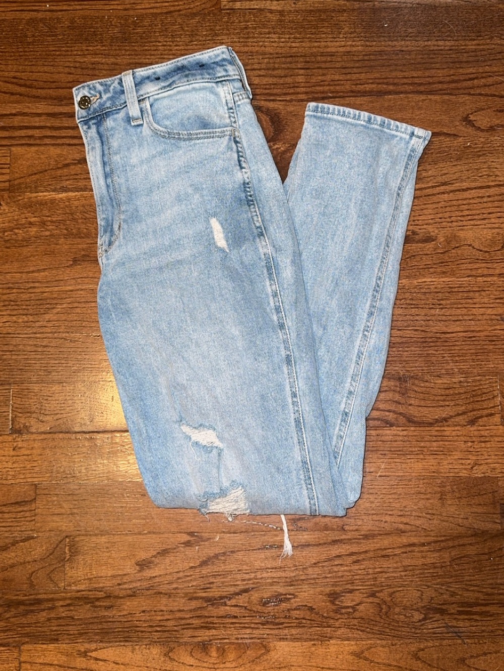 Hollister Light Blue Ultra High-Rise Distressed Mom Jeans